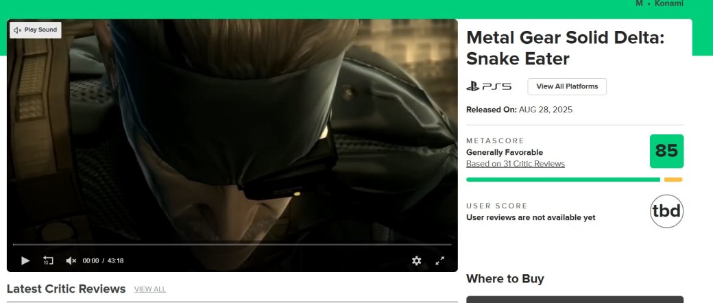 Metal Gear Solid Delta: Snake Eater﻿ получила тёплый приём критиков 