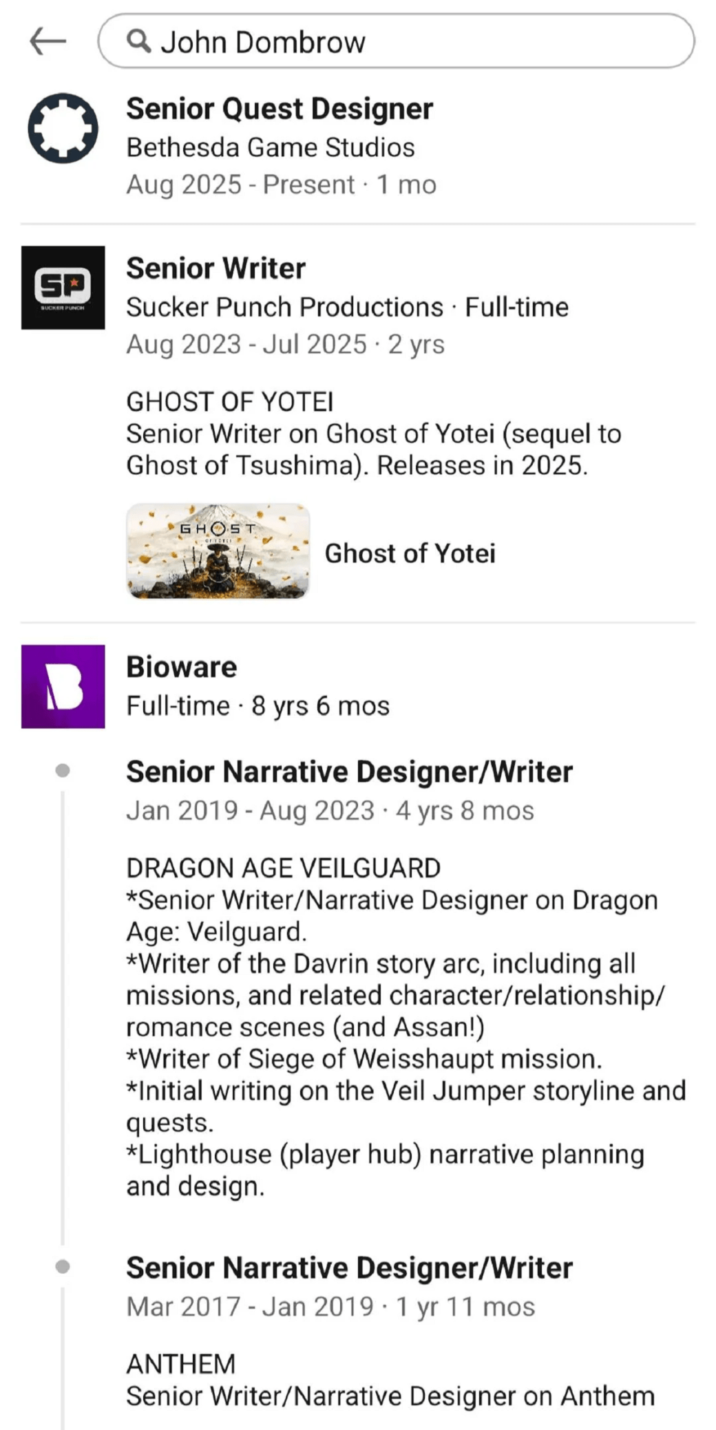 Сценарист Dragon Age: Veilguard нашёл работу в Bethesda 